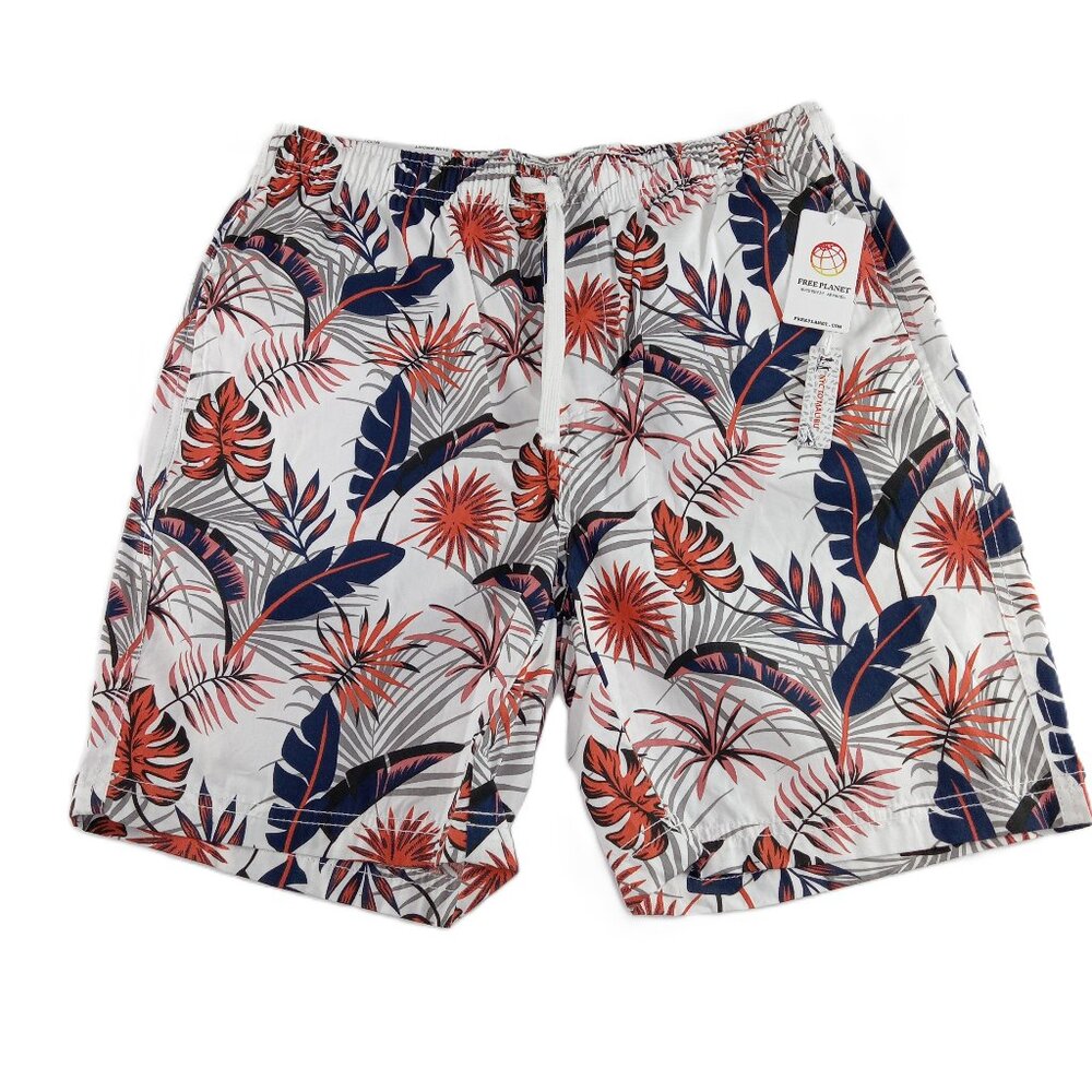 Free Planet Men's Slim Fit Shorts Size Medium Orange Tropical Leaves Pull-On